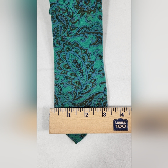 VTG VIYELLA WOVEN IN SCOTLAND FOR MICHELSONS OF LONDON MEN'S TIE, GREEN PAISLEY - Picture 2 of 5